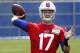 Buffalo Bills rookie quarterback Josh Allen throws a pas during the team's NFL football rookie minicamp, Friday, May 11, 2018, in Orchard Park, N.Y. (AP Photo/Jeffrey T. Barnes)