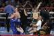 Canelo Alvarez, left, and Gennady Golovkin celebrate following a middleweight title fight Sunday, Sept. 17, 2017, in Las Vegas. The fight was called a draw. (AP Photo/Isaac Brekken)