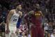 PHILADELPHIA, PA - APRIL 6: Ben Simmons #25 of the Philadelphia 76ers and LeBron James #23 of the Cleveland Cavaliers look on during foul shots at the Wells Fargo Center on April 6, 2018 in Philadelphia, Pennsylvania. NOTE TO USER: User expressly acknowledges and agrees that, by downloading and or using this photograph, User is consenting to the terms and conditions of the Getty Images License Agreement. (Photo by Mitchell Leff/Getty Images) *** Local Caption *** Ben Simmons;LeBron James