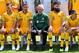 (L to R) Australia's defender Trent Sainsbury, forward Tim Cahill, coach Bert van Marwijk, midfielder Mile Jedinak and midfielder Mark Milligan pose on the sideline of a training session in Kazan on June 12, 2018, ahead of the Russia 2018 World Cup football tournament. (Photo by SAEED KHAN / AFP) (Photo credit should read SAEED KHAN/AFP/Getty Images)