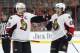 Ottawa Senators' Mike Hoffman (68) celebrates his power play goal with Erik Karlsson (65), of Sweden, during the third period of an NHL hockey game against the Philadelphia Flyers, Saturday, April 2, 2016, in Philadelphia. The Flyers won 3-2. (AP Photo/Chris Szagola)