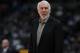 San Antonio Spurs head coach Gregg Popovich in the second half of an NBA basketball game Tuesday, Feb. 13, 2018, in Denver. The Nuggets won 117-109. (AP Photo/David Zalubowski)