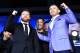 LOS ANGELES, CA - FEBRUARY 27: Boxers Canelo Alvarez (L) boxing promoter and former professional boxer Oscar De La Hoya (C) and Gennady Golovkin pose during a news conference at Microsoft Theater at L.A. Live to announce their upcoming rematch on February 27, 2018 in Los Angeles, California. (Photo by Kevork Djansezian/Getty Images)