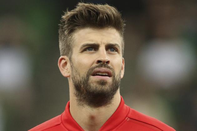 Spain's Gerard Pique listens to the national anthems before an international friendly soccer match between Spain and Tunisia in Krasnodar, Russia, Saturday, June 9, 2018. (AP Photo)
