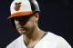 Baltimore Orioles' Chris Davis walks off the field after grounding out during a baseball game against the Boston Red Sox, Monday, June 11, 2018, in Baltimore. (AP Photo/Patrick Semansky)