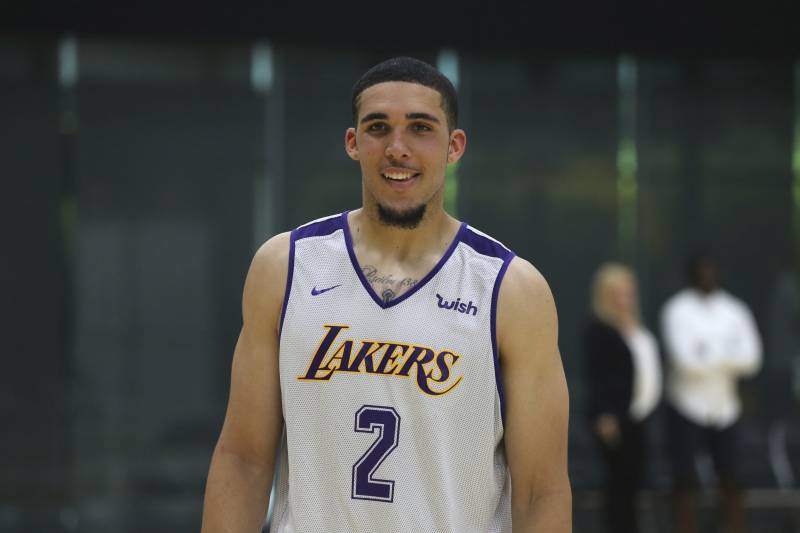 LiAngelo Ball participates in a pre-draft workout at the Los Angeles Lakers' NBA basketball facility in El Segundo, Calif., Tuesday, May 29, 2018. (AP Photo/Reed Saxon)