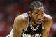 San Antonio Spurs forward Kawhi Leonard looks on during the second half in Game 3 of an NBA basketball second-round playoff series against the Houston Rockets, Friday, May 5, 2017, in Houston. San Antonio won the game 103-92. (AP Photo/Eric Christian Smith)