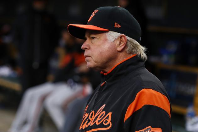 DETROIT, MI - APRIL 17: Manager Buck Showalter of the Baltimore Orioles looks on while playing the Detroit Tigers at Comerica Park on April 17, 2018 in Detroit, Michigan.  (Photo by Gregory Shamus/Getty Images)
