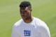 New York Giants running back Saquon Barkley responds to questions during a news interview at NFL football rookie camp Friday, May 11, 2018, in East Rutherford, N.J. (AP Photo/Frank Franklin II)