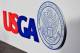 ARDMORE, PA - JUNE 10: A USGA logo is seen in the interview room during a practice round prior to the start of the 113th U.S. Open at at Merion Golf Club on June 10, 2013 in Ardmore, Pennsylvania. (Photo by Drew Hallowell/Getty Images)