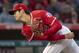 Los Angeles Angels starting pitcher Shohei Ohtani watches a pitch during the third inning of a baseball game against the Kansas City Royals in Anaheim, Calif., Wednesday, June 6, 2018. (AP Photo/Kyusung Gong)