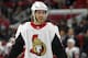 Ottawa Senators' Mike Hoffman (68) waits for a face-off against the Carolina Hurricanes during the first period of an NHL hockey game, Tuesday, Jan. 30, 2018, in Raleigh, N.C. (AP Photo/Karl B DeBlaker)