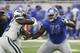 Detroit Lions offensive tackle Greg Robinson (73) blocks New York Jets linebacker Josh Martin (95) during a preseason NFL football game in Detroit, Saturday, Aug. 19, 2017. (AP Photo/Paul Sancya)