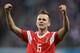 Russia's midfielder Denis Cheryshev celebrates scoring the 2-0 goal during the Russia 2018 World Cup Group A football match between Russia and Egypt at the Saint Petersburg Stadium in Saint Petersburg on June 19, 2018. (Photo by GABRIEL BOUYS / AFP) / RESTRICTED TO EDITORIAL USE - NO MOBILE PUSH ALERTS/DOWNLOADS (Photo credit should read GABRIEL BOUYS/AFP/Getty Images)