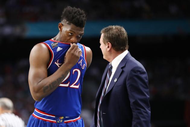 SAN ANTONIO, TX - MARCH 31: Silvio De Sousa #22 of the Kansas Jayhawks reacts against the Villanova Wildcats in the second half during the 2018 NCAA Men's Final Four Semifinal at the Alamodome on March 31, 2018 in San Antonio, Texas.  (Photo by Ronald Martinez/Getty Images)