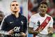 (COMBO) This combination photo created on June 19, 2018 shows France's forward Antoine Griezmann in Nice on June 1, 2018 (L) and Peru's forward Paolo Guerrero in Saransk on June 16, 2018. - France will play Peru in their Russia 2018 World Cup Group C football match at the Ekaterinburg Arena in Ekaterinburg on June 21, 2018. (Photo by Franck FIFE and Filippo MONTEFORTE / AFP) (Photo credit should read FRANCK FIFE,FILIPPO MONTEFORTE/AFP/Getty Images)