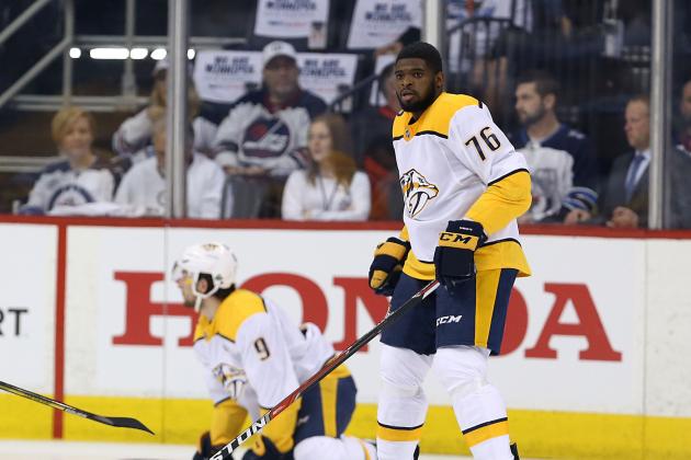 WINNIPEG, MANITOBA - MAY 7: P.K. Subban #76 of the Nashville Predators warms up prior to Game Six of the Western Conference Second Round during the 2018 NHL Stanley Cup Playoffs against the Winnipeg Jets on May 7, 2018 at Bell MTS Place in Winnipeg, Manitoba, Canada. (Photo by Jason Halstead /Getty Images)