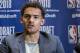 Oklahoma's Trae Young speaks to reporters during a media availability with the top basketball prospects in the NBA Draft, Wednesday, June 20, 2018, in New York. (AP Photo/Mary Altaffer)