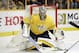 Nashville Predators goalie Pekka Rinne, of Finland, blocks a shot against the Winnipeg Jets during the first period in Game 2 of an NHL hockey second-round playoff series Sunday, April 29, 2018, in Nashville, Tenn. (AP Photo/Mark Humphrey)
