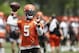 Cleveland Browns quarterback Tyrod Taylor throws during practice at the NFL football team's training camp facility, Wednesday, June 13, 2018, in Berea, Ohio. (AP Photo/Tony Dejak)