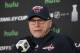 Washington Capitals' head coach Barry Trotz talks to the media at an NHL hockey practice, Thursday, May 10, 2018, in Arlington, Va. Washington faces Tampa Bay in the Eastern Conference finals beginning Friday, May 11. (AP Photo/Nick Wass)