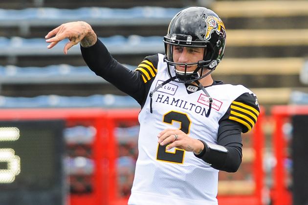 CALGARY, AB - JUNE 16: Johnny Manziel #2 of the Hamilton Tiger-Cats during warm-ups prior to a CFL game against the Calgary Stampeders at McMahon Stadium on June 16, 2018 in Calgary, Alberta, Canada. (Photo by Derek Leung/Getty Images)