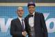 Kentucky's Kevin Knox, right, poses with NBA Commissioner Adam Silver after he was picked ninth overall by the New York Knicks during the NBA basketball draft in New York, Thursday, June 21, 2018. (AP Photo/Kevin Hagen)