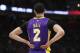 Los Angeles Lakers guard Lonzo Ball is seen during the first half of an NBA basketball game against the Detroit Pistons, Monday, March 26, 2018, in Detroit. (AP Photo/Carlos Osorio)