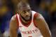 FILE - In this Tuesday, May 22, 2018, file photo, Houston Rockets' Chris Paul watches during the second half in Game 4 of the NBA basketball Western Conference Finals against the Golden State Warriors in Oakland, Calif. The Rockets will be without star guard Chris Paul for Game 6 because of a strained hamstring, a huge blow for a team trying to close out the Warriors. (AP Photo/Marcio Jose Sanchez, File)