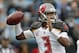 Tampa Bay Buccaneers' Jameis Winston (3) looks to pass against the Carolina Panthers during the first half of an NFL football game in Charlotte, N.C., Sunday, Dec. 24, 2017. (AP Photo/Bob Leverone)