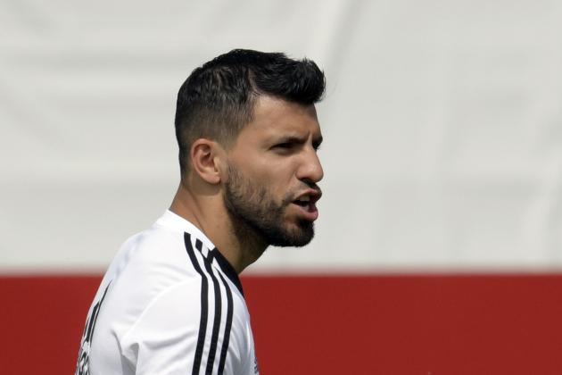 Argentina's forward Sergio Aguero attends a training session at the team's base camp in Bronnitsy, near Moscow, Russia on June 24, 2018 ahead of the Russia 2018 World Cup Group D football match against Nigeria to be held in Saint Petersbourg on June 26. (Photo by JUAN MABROMATA / AFP)        (Photo credit should read JUAN MABROMATA/AFP/Getty Images)