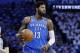 Oklahoma City Thunder forward Paul George (13) during Game 5 of an NBA basketball first-round playoff series between the Utah Jazz and the Oklahoma City Thunder n Oklahoma City, Wednesday, April 25, 2018. (AP Photo/Sue Ogrocki)