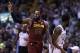 Cleveland Cavalier's LeBron James gestures during Game 2 of the Eastern Conference basketball finals in Boston, Tuesday, May 15, 2018. (AP Photo/Charles Krupa)