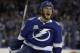 Tampa Bay Lightning center J.T. Miller (10) celebrates his goal against the Boston Bruins during the second period of Game 5 of an NHL second-round hockey playoff series Sunday, May 6, 2018, in Tampa, Fla. (AP Photo/Chris O'Meara)