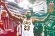 NEW YORK, NY - APRIL 09: LeBron James #23 of the Cleveland Cavaliers acknowledges a young fan in the second half against the New York Knicks at Madison Square Garden on April 9, 2018 in New York City. NOTE TO USER: User expressly acknowledges and agrees that, by downloading and or using this photograph, User is consenting to the terms and conditions of the Getty Images License Agreement. (Photo by Mike Lawrie/Getty Images)