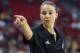 Becky Hammon coaches the San Antonio Spurs during an NBA summer league basketball game against the New York Knicks on Saturday, July 11, 2015, in Las Vegas. (AP Photo/Ronda Churchill)