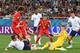 TOPSHOT - Players vie for the ball during the Russia 2018 World Cup Group G football match between England and Belgium at the Kaliningrad Stadium in Kaliningrad on June 28, 2018. (Photo by Attila KISBENEDEK / AFP) / RESTRICTED TO EDITORIAL USE - NO MOBILE PUSH ALERTS/DOWNLOADS (Photo credit should read ATTILA KISBENEDEK/AFP/Getty Images)