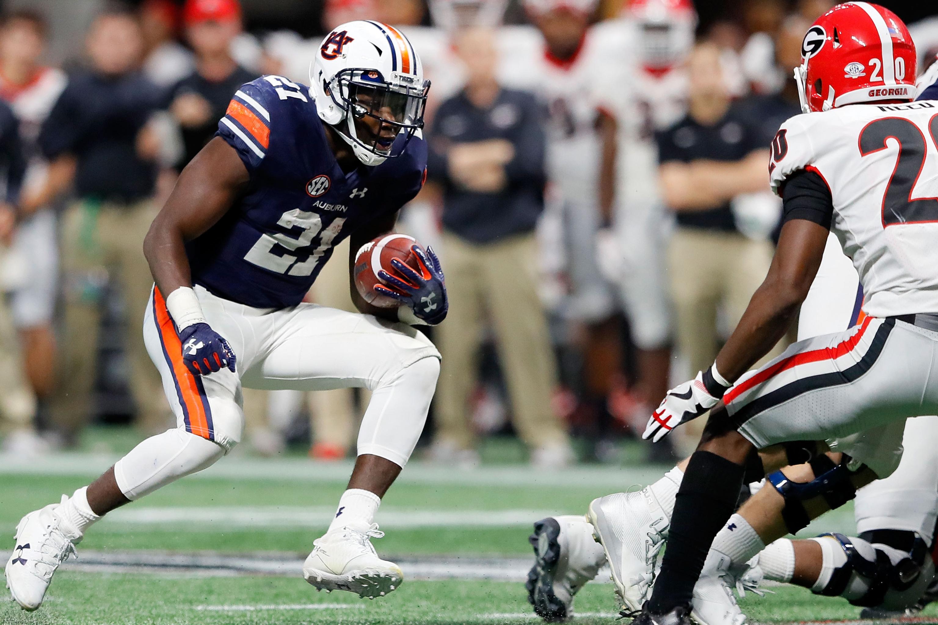 Detroit Lions running back Kerryon Johnson runs during an NFL