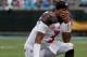 CHARLOTTE, NC - DECEMBER 24: Jameis Winston #3 of the Tampa Bay Buccaneers reacts between plays against the Carolina Panthers in the fourth quarter during their game at Bank of America Stadium on December 24, 2017 in Charlotte, North Carolina. (Photo by Streeter Lecka/Getty Images)