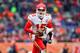 DENVER, CO - DECEMBER 31: Quarterback Patrick Mahomes #15 of the Kansas City Chiefs looks for a receiver downfield against the Denver Broncos at Sports Authority Field at Mile High on December 31, 2017 in Denver, Colorado. (Photo by Dustin Bradford/Getty Images)