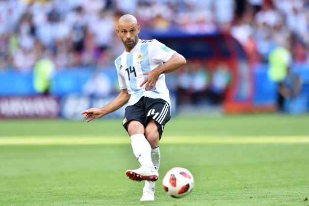 KAZAN, RUSSIA - JUNE 30: Javier Mascherano of Argentina in action during the 2018 FIFA World Cup Russia Round of 16 match between France and Argentina at Kazan Arena on June 30, 2018 in Kazan, Russia. (Photo by Lukasz Laskowski/PressFocus/MB Media/Getty Images)