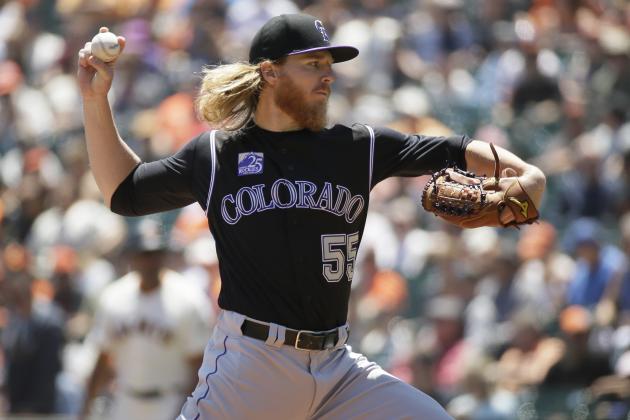 Colorado Rockies starting pitcher Jon Gray works in the first inning of a baseball game against the San Francisco Giants Thursday, June 28, 2018, in San Francisco. (AP Photo/Eric Risberg)