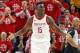 Houston Rockets center Clint Capela (15) reacts after a foul during the first half in Game 3 of an NBA basketball second-round playoff series against the Utah Jazz Friday, May 4, 2018, in Salt Lake City. (AP Photo/Rick Bowmer)