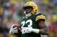 GREEN BAY, WI - OCTOBER 22: Aaron Jones #33 of the Green Bay Packers runs with the ball in the first quarter against the New Orleans Saints at Lambeau Field on October 22, 2017 in Green Bay, Wisconsin. (Photo by Dylan Buell/Getty Images)
