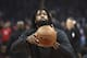 Los Angeles Clippers center DeAndre Jordan practices free throws before an NBA basketball game against the Portland Trail Blazers, Sunday, March 18, 2018, in Los Angeles. (AP Photo/Michael Owen Baker)