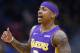   NEW ORLEANS, LA - MARCH 22: Isaiah Thomas # 3 of the Los Angeles Lakers reacts in the first half against the New Orleans pelicans at the Smoothie King Center on March 22, 2018 in New Orleans in Louisiana. NOTE TO THE USER: The user expressly acknowledges and agrees that by downloading and using this photo, the user agrees to the terms and conditions of the Getty Images License Agreement. (Photo by Jonathan Bachman / Getty Images) 