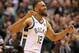 MILWAUKEE, WI - APRIL 22: Jabari Parker #12 of the Milwaukee Bucks celebrates after hitting a shot against the Boston Celtics during Game Four of Round One of the 2018 NBA Playoffs at the Bradley Center on April 22, 2018 in Milwaukee, Wisconsin. NOTE TO USER: User expressly acknowledges and agrees that, by downloading and or using this photograph, User is consenting to the terms and conditions of the Getty Images License Agreement. (Photo by Jonathan Daniel/Getty Images)