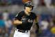 MIAMI, FL - JUNE 30: J.T. Realmuto #11 of the Miami Marlins runs after hitting a 2-RBI double in the sixth inning against the New York Mets at Marlins Park on June 30, 2018 in Miami, Florida. (Photo by Michael Reaves/Getty Images)
