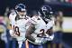 NEW ORLEANS, LA - OCTOBER 29: Mitchell Trubisky #10 hands off the ball to Jordan Howard #24 of the Chicago Bears during a game against the New Orleans Saints at Mercedes-Benz Superdome on October 29, 2017 in New Orleans, Louisiana. The Saints defeated the Bears 20-12. (Photo by Wesley Hitt/Getty Images)