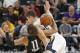Utah Jazz guard Grayson Allen, right, and Atlanta Hawks guard Trae Young (11) collide during the second half of an NBA summer league basketball game Thursday, July 5, 2018, in Salt Lake City. Both players were called for a technical foul. (AP Photo/Rick Bowmer)